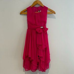 Girls Fuchsia dress Chiffon with asymetric Ruffle